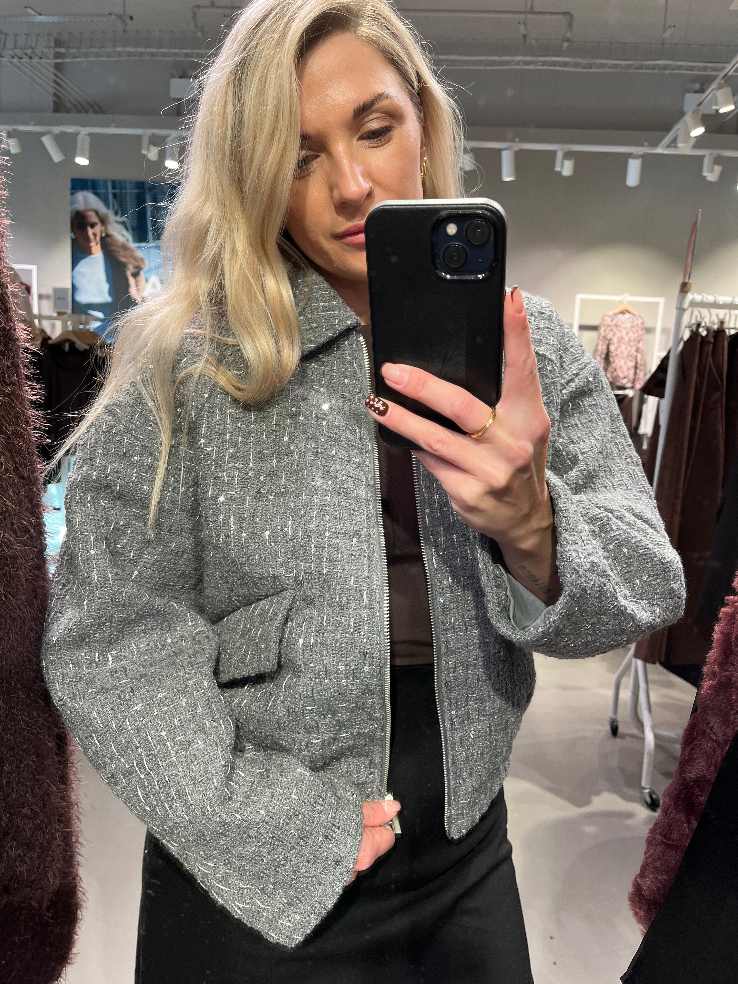 VIALICIA Bomber Jacket - Dark Grey Melange